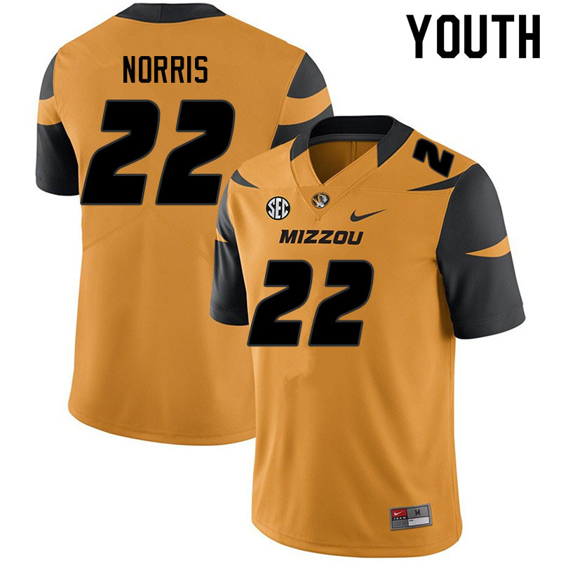 Youth #22 Will Norris Missouri Tigers College Football Jerseys Sale-Yellow
